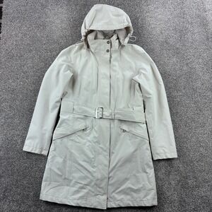 The North Face HyVent Trench Coat Women's M Cream Belted Rain Hooded Long Jacket